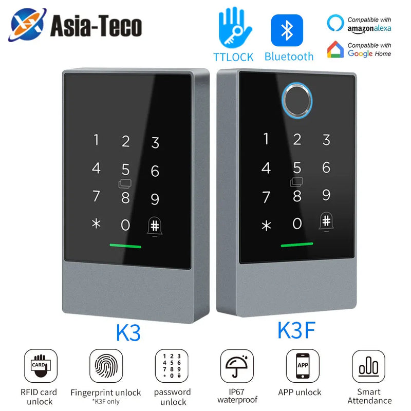 Nfc Tag Fingerprint Sensor Ttlock App 13.56Mhz Ic Reader Access Controller G2 Gateway Wifi Control Ip67 Waterproof Door Lock K3