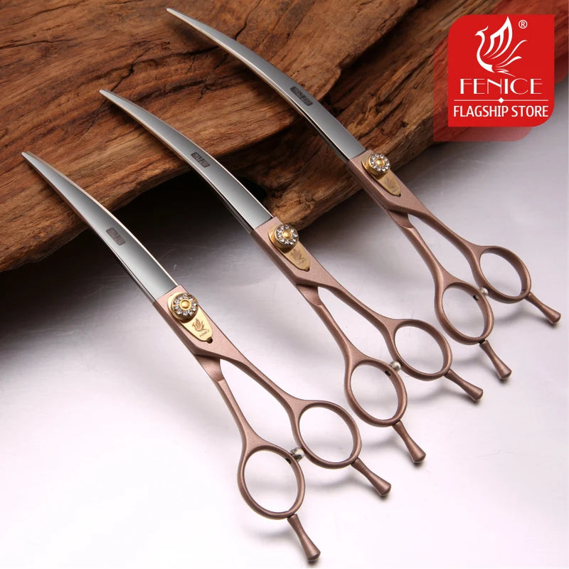 Fenice Professional 7 inch 7.5 inch 8 inch rose gold pet dog small animal grooming hair cut curved scissors