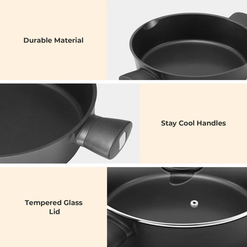 Frying Pan Induction with Lid, Sauté Pan, Serving Pan with High Rim, Cooking Pot 28 cm / 3.8 L with Anti-Scalding Handles