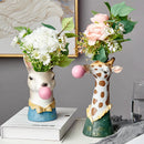 Zebra Giraffe Blowing Bubbles Creative Art Vase Artificial Flower Vase Dried Flower Vase Living Room Table Art Home Decor