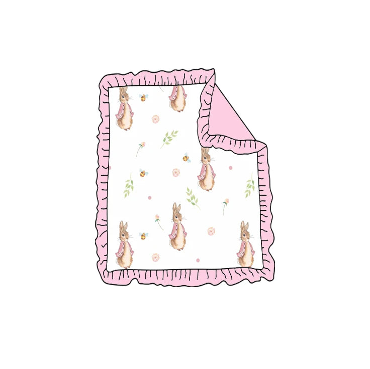 Easter boutique children's suit lapel lace short sleeve elastic rabbit flower print trousers girls boys trousers pajamas set