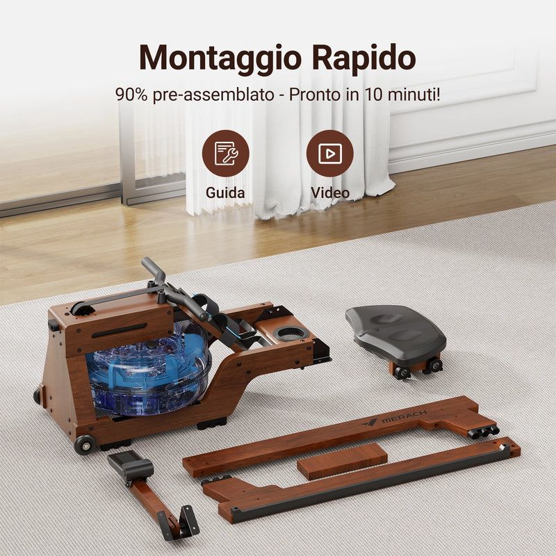 MERACH Water Rowing Machine for Home Use Finest Solid Wood Rower Bluetooth-Connected APP New Upgraded Seat Cushion Max 330lb