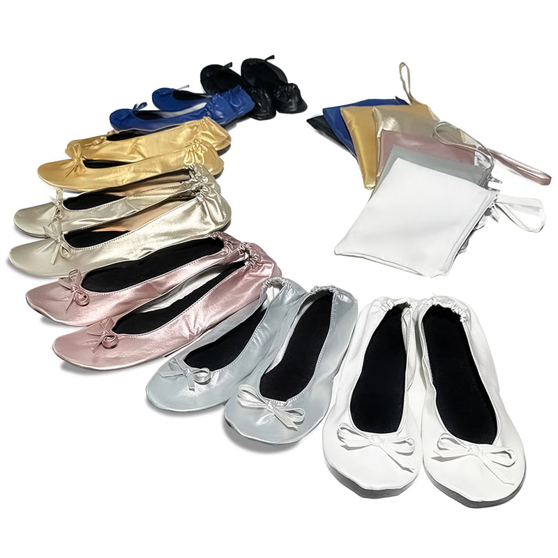 Women's Foldable Portable Ballet Flats Soft Sole Roll Up Slippers Slip OnComfy ancing Flat Shoes for Travel Wedding with Bag