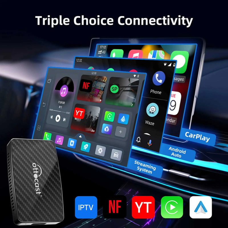 OTTOCAST Play2Video Pro Wired to Wireless CarPlay Android Auto Adapter TV Video AI Box for Youtuber for Netflix Car Accessories