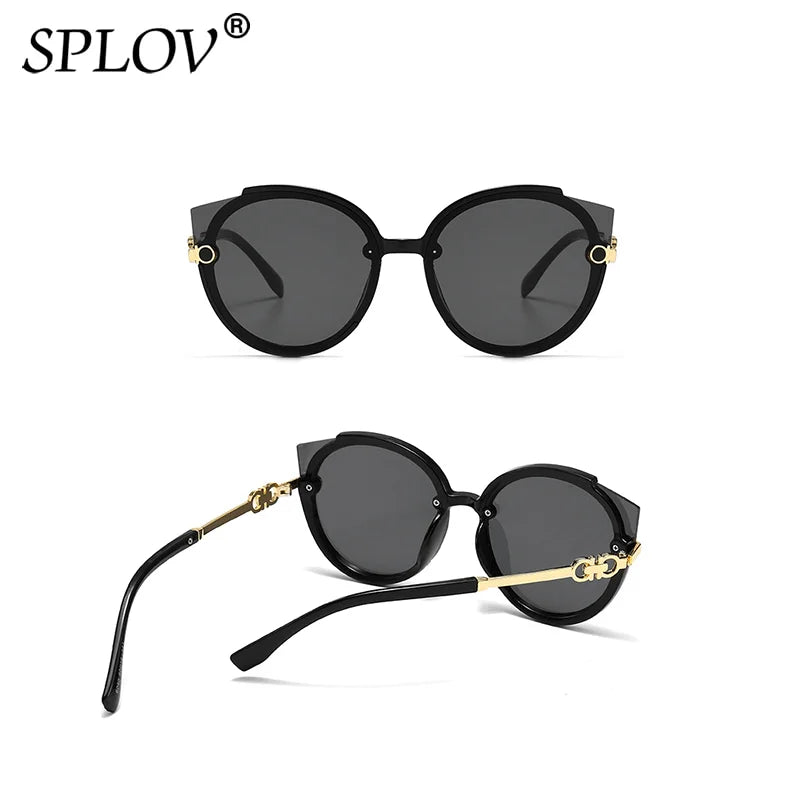 Fashion Round Sunglasses Women Luxury Brand Designer Cat Eye Sun Glasses Men Vintage Oversize Eyelasses Tea Blue Red UV400