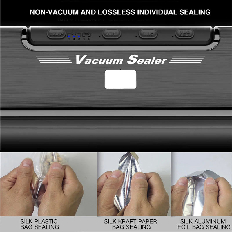 Vacuum Food Sealer Automatic Commercial Household Food Vacuum Sealer 220V/110V Packaging Machine Include 15Pcs Bags