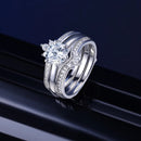 Newshe Solid 925 Sterling Silver Wedding Rings Set For Women Solitaire Round Cut Engagement Ring Guard Band AAAAA Zircon BR1157