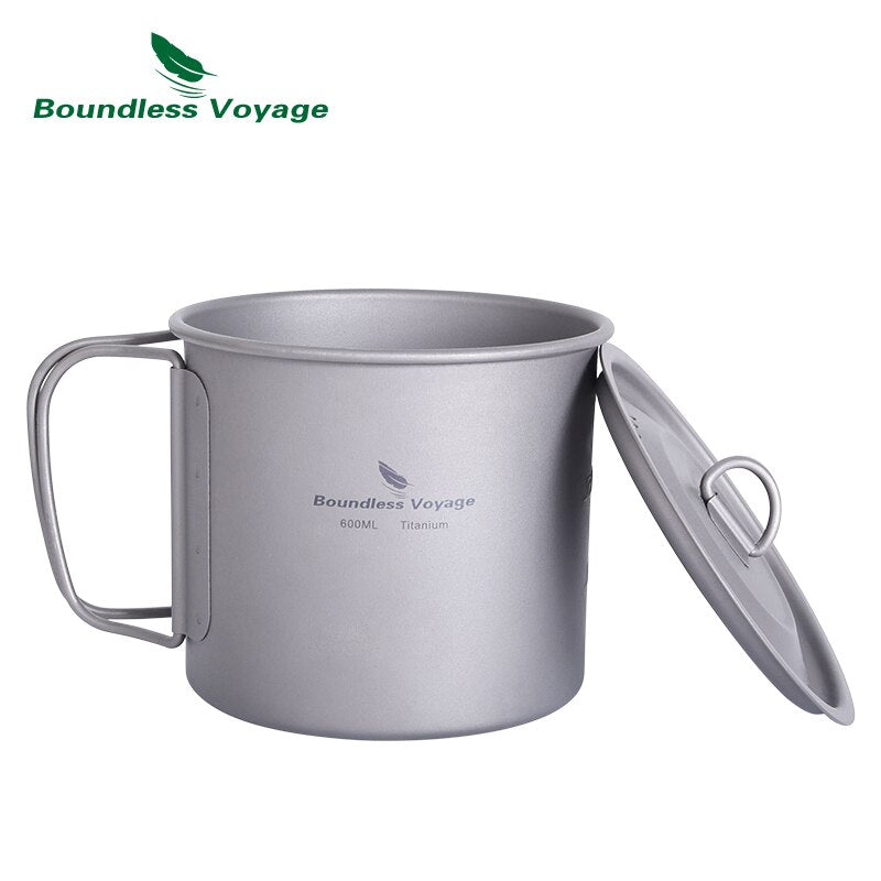 Boundless Voyage Titanium Cup with Lid Folding Handle Outdoor Camping Mug Pot Drinkware 200ml 500ml 750ml 1250ml