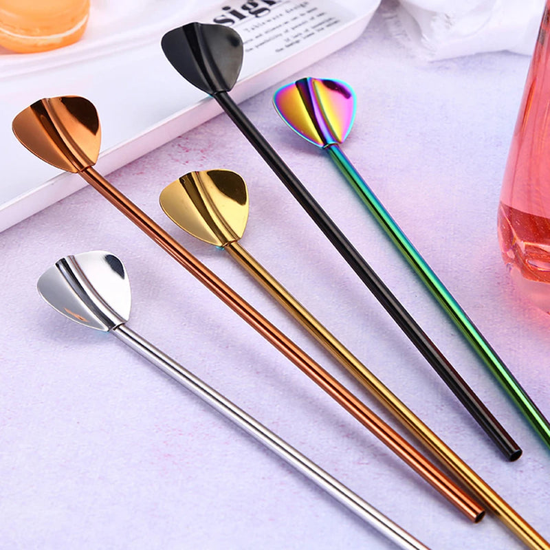 LUCF New Creative Long Drinking Straw with Ice Spoon 304 Stainless Steel Reusable Colorful Metal Straws Coffee Stirring Spoons