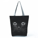 New Lady Tote Bags Black White Cute Cat Printed Fabric Eco Handbag High Capacity Shopping Office Reusable Casual Shoulder Bag