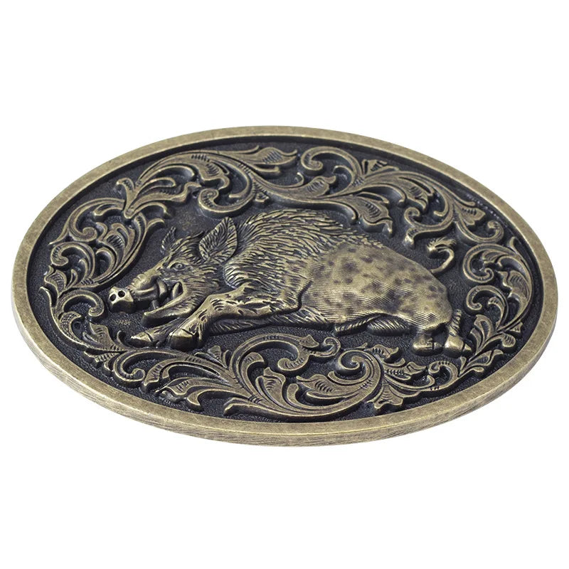 YonbaoDY Wild boar  belt Buckle  3.8cm width waistband DIY Jungle hunting scene