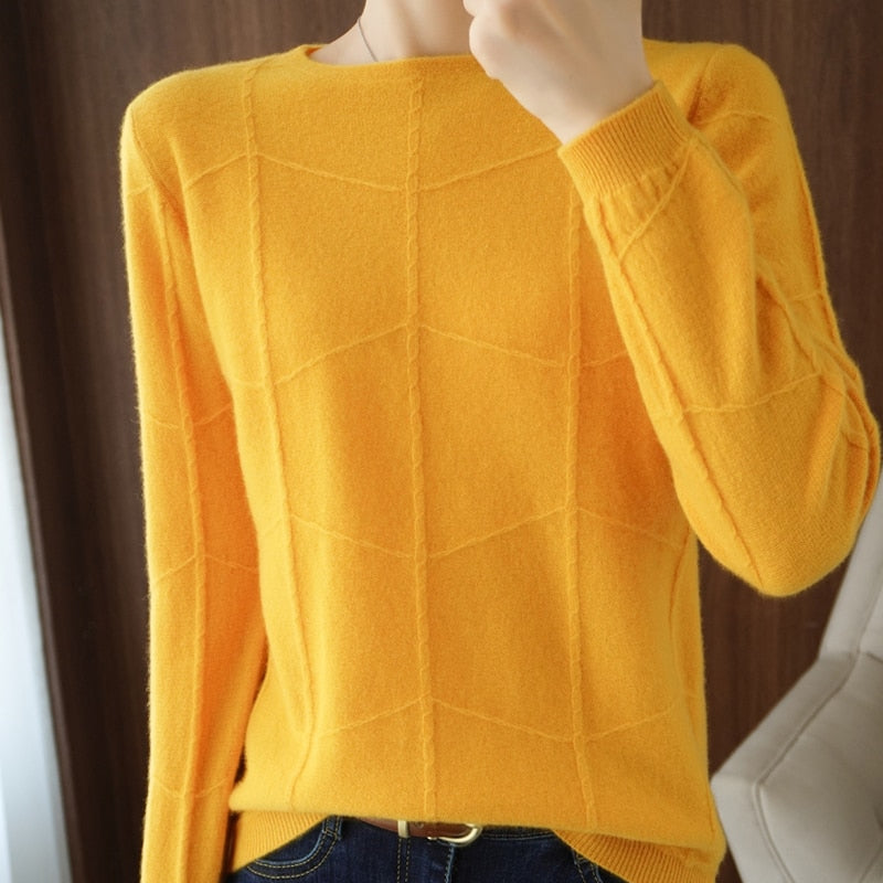 Ladies Round neck Sweater Fall/Winter 2021 New  Pullover Casual Knitted Top Large Size Long Sleeve Women&