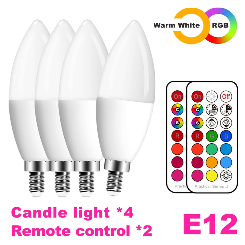 E14 LED Bulb Candle Color Indoor Neon Sign Light Bulb RGB Tape With Controller Lighting 220V E12 Dimmable Smart Lamp For Home