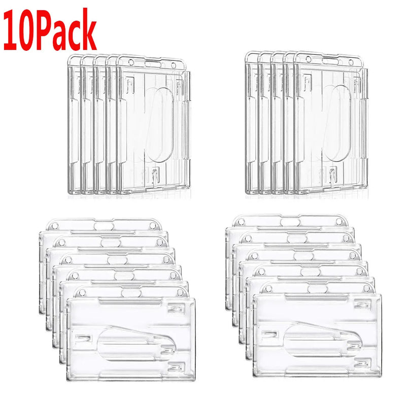 XRHYY  Pack Of 10 Heavy Duty ID Badge Holder Hard Plastic Horizontal & Vertical Clear Holder With Thumb Slots 2-3 ID Card Holder