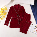 HiLoc Warm Velvet Sleepwear Solid Robes And Pants Home Suit Pocket Long Sleeve Home Clothes For Women Pajama Woman Winter 2020