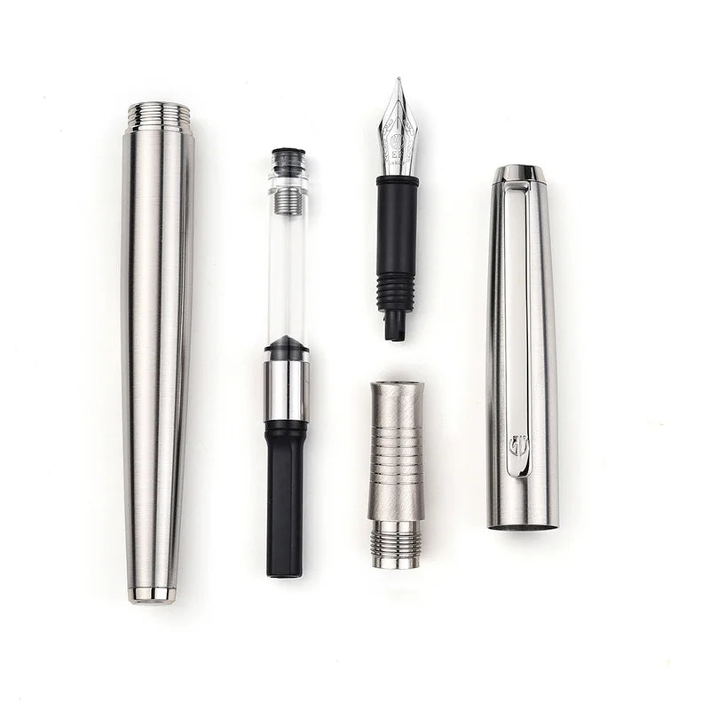 Hongdian Full Steel Fountain Pen EF / F Bent Nib Srew Cap 0.5mm/0.4mm Nib Fountain-Pen Pens School Office Practice Supplies Gift