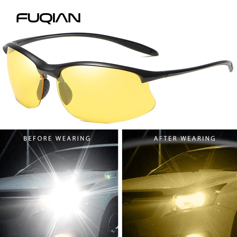 FUQIAN Brand New Sports Polarized Sunglasses Men Women Vintage Reimless Glasses TR90 Light Weight Driving Eyewear UV400