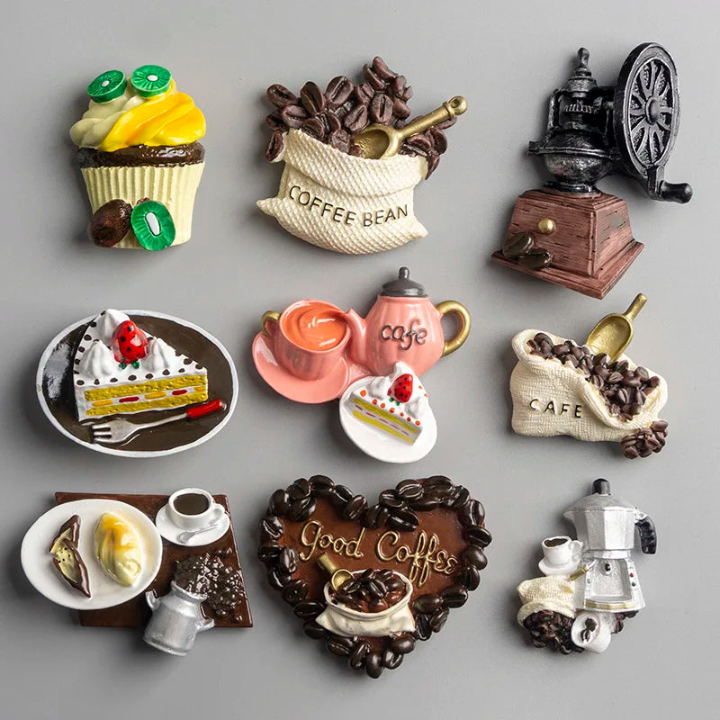 Nordic ins home decoration 3D food macarone coffee refrigerator paste magnetic Coffee cake kettle fridge magnet collection gifts