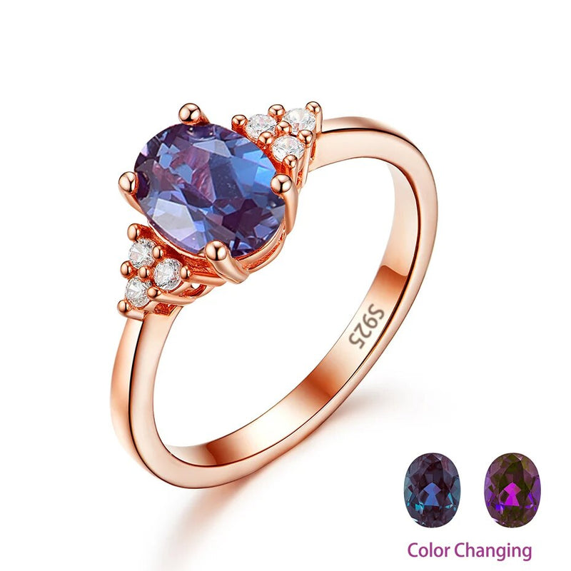 Kuololit 1.5 CT lab grown Alexandrite Gemstone Ring for Women Real 925 Sterling Silver Ring 585 rose gold Oval alexandrite rings