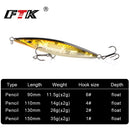 Schwimmender Pencil Köder, Stickbait Wobbler, Topwater Köder, Weitwurf Hardbait für Seebarsch, 90mm/110mm/130mm/150mm