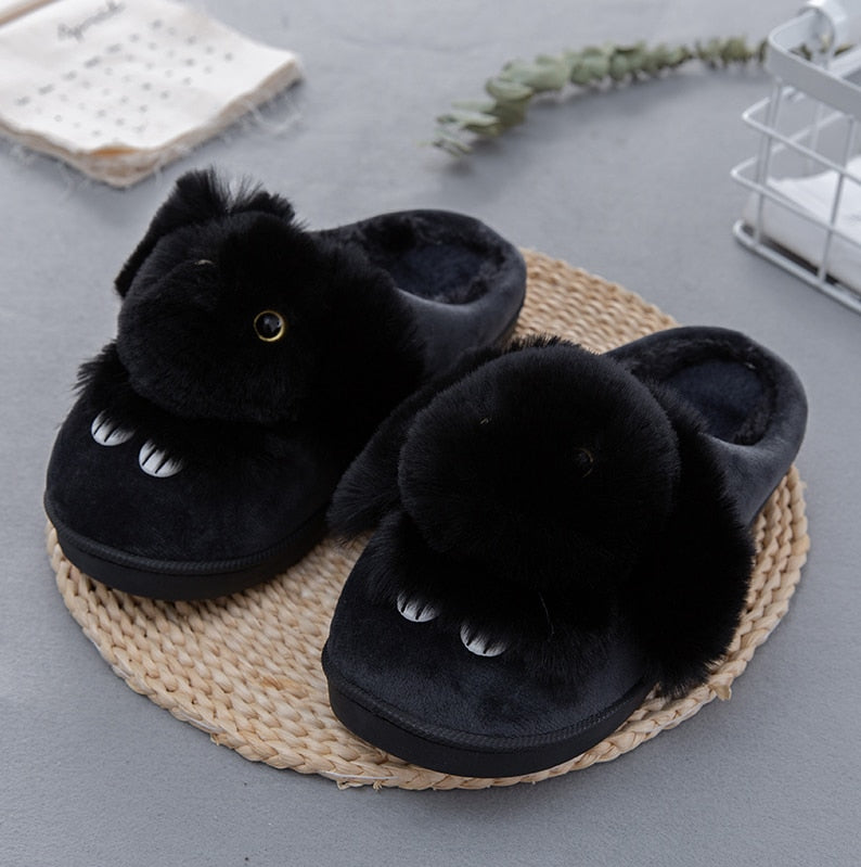 High Quality Women Slippers Lovely Rabbit Animal Prints Solid Flat Indoor Shoes Winter Plush Warm Home Slippers Size 36-43