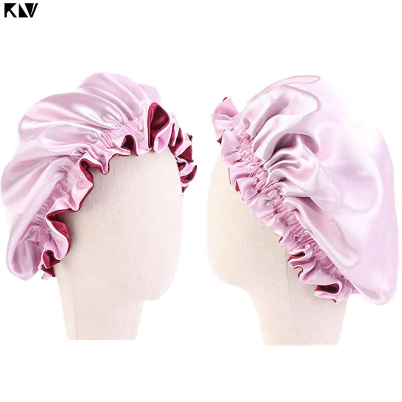 New Baby Silky Satin Bonnet Double Layer Adjustable Sleep Cap Girl Night Turban Children Solid Color Cute Hat Fashion Baby Cap