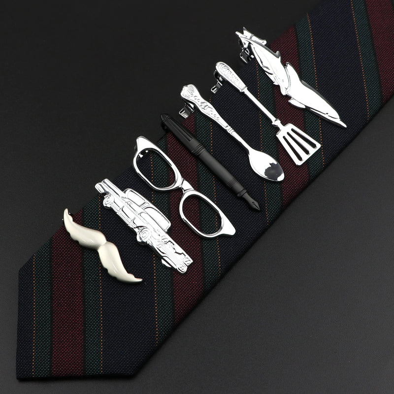 Quality Men's Classic Tie Clip Glasses Fish Airplane Fork Spoon Shape Metal Chrome Stainless Pin Clasp For Business Corbata Gift