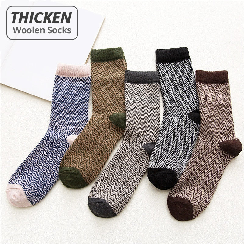 HSS Brand 5Pairs / Lot Men‘s Winter Thick Socks Ripple Striped Thicken Warm Casual Dress Socks Against Cold Snow Sock