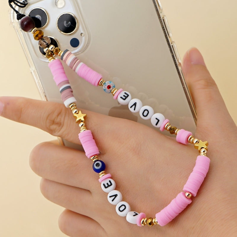 Easter Mobile Strap Phone Charm Beads Heishi Clay Beaded Phone Chain Evil Eye Telephone Jewelry For Women Anti-Lost Lanyard