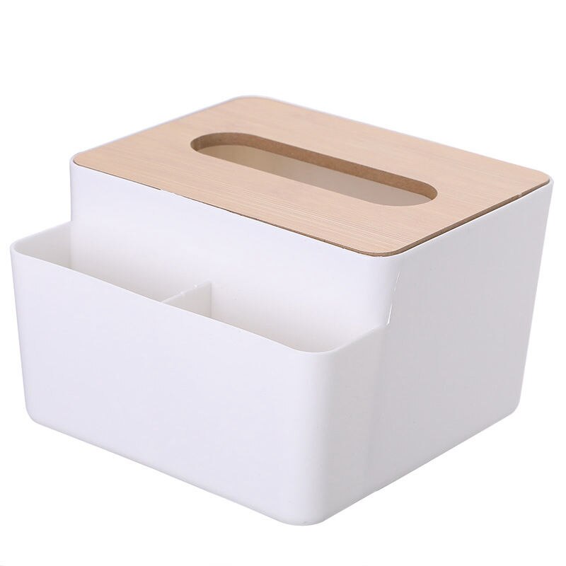 Multifunctional Bamboo Cover Tissue Box Creative Desktop Pumping Box Household Living Room Simple Plastic Napkin Storage Box