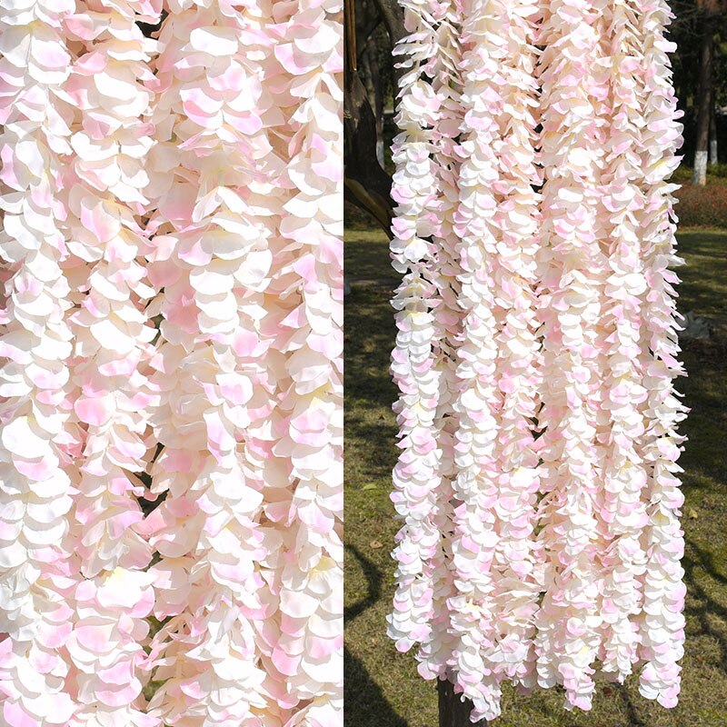 1m 2m/50pcs Artificial Orchid Flowers Rattan String Vine With Leaves For Home Wedding Garden Decoration Hanging Garland Wall