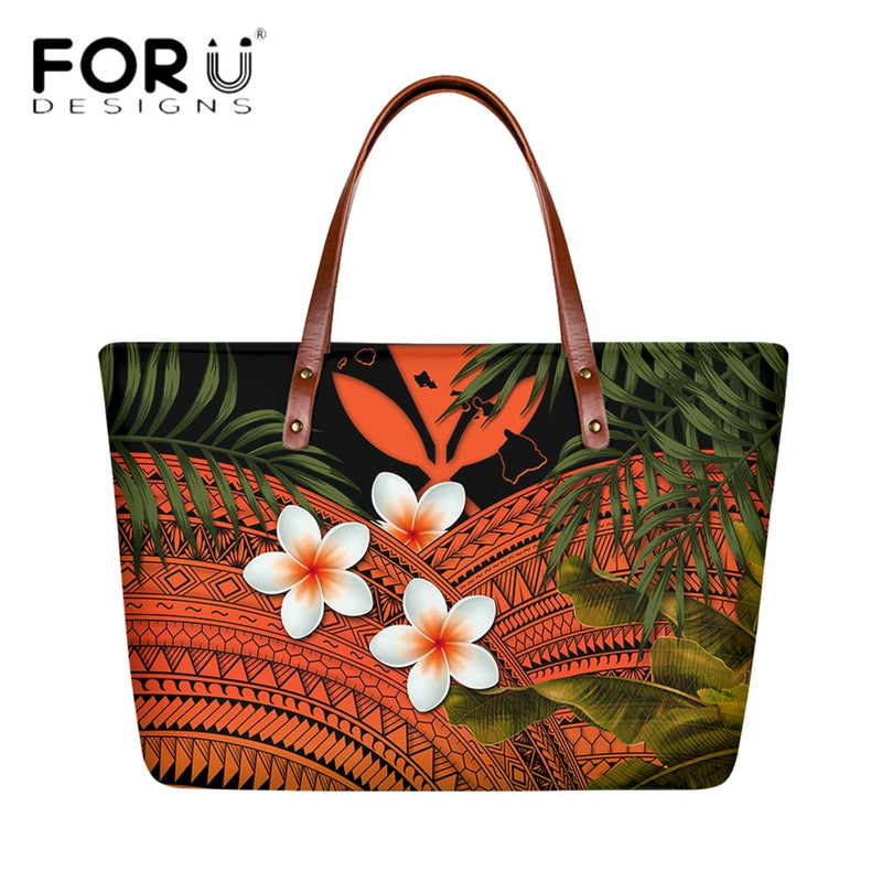 FORUDESIGNS High Quality Women Handbag Polynesian Pattern Hibiscus Flower Printing Personal Luxury Female Shoulder Bolsas