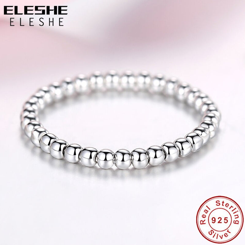 ELESHE Original 925 Sterling Silver Rings For Women Wedding Stackable Round Ball Beaded Finger Rings Female Authentic Jewelry