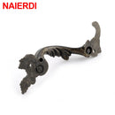 NAIERDI 2PCS Antique Furniture Handles Leaves Striped Carved Handle Drawer Door Knobs Jewelry Box Bronze Cabinet Pulls Cupboard
