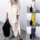 ZANZEA 2023 Retro Bedrucktes Hemdkleid Damen-Sommerkleid Herbst Lässiges Langarm Midi-Kleid Damen Knopf Robe