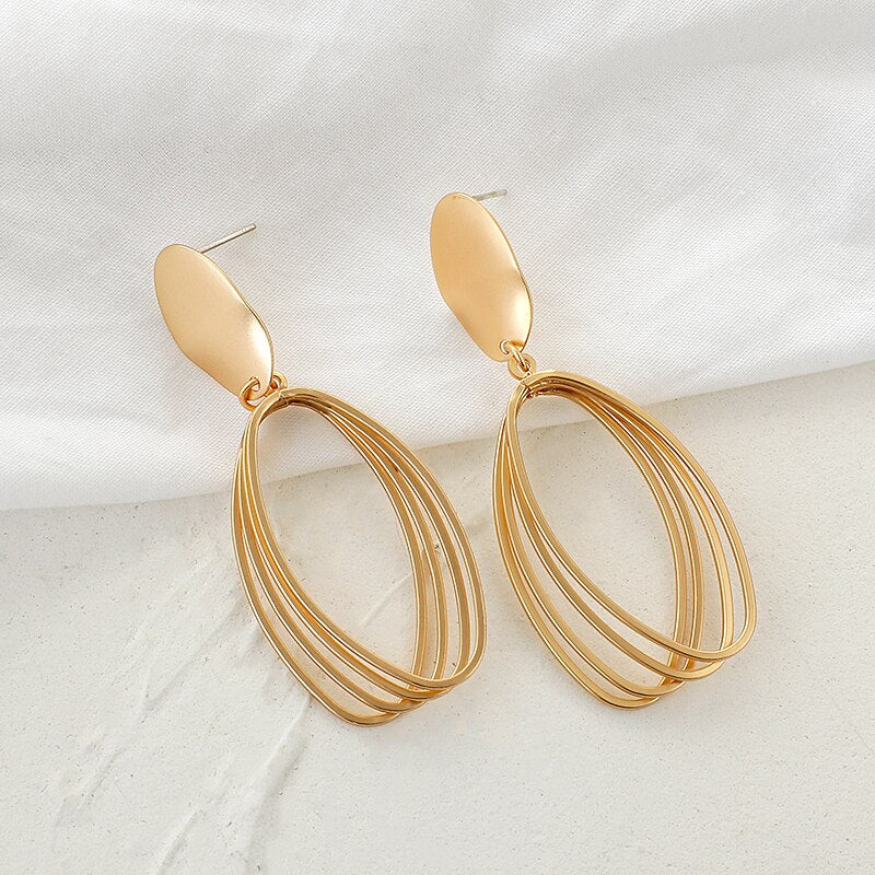 AENSOA Fashion Metal Statement Earring 2022 Gold Color Geometric Earrings For Women Hanging Dangle Simple Party Jewelry