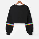 Regenbogen gestreiftes Patchwork-Kapuzenpullover Mode Mädchen Herbst Langarm O-Ausschnitt Crop Top Sweatshirts Hip Hop Pullover Bluse auf Lager