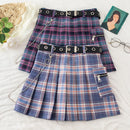 Harajuku Plaid Skirt Women Punk y2k High Waist Mini Tennis Skirts Uniform Chain Pocket A-line Streetwear Vintage Free Belt