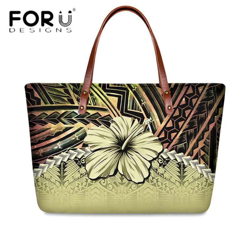 FORUDESIGNS High Quality Women Handbag Polynesian Pattern Hibiscus Flower Printing Personal Luxury Female Shoulder Bolsas