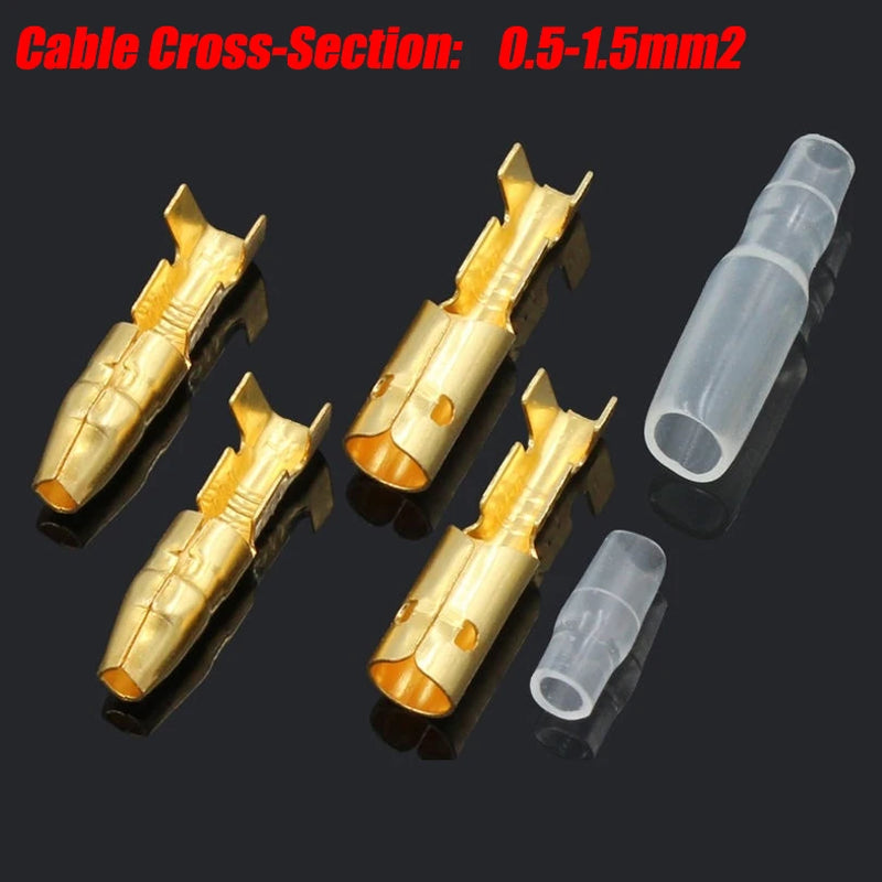 50/100Sets 4.0mm Female and Male Bullet Terminals Connector Gold Brass Wire Connector And Insulating Sleeves for Car