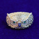 Bubble Letter Eule Iced Out Ring Herren Echt Vergoldet Messing Zirkonia Hip Hop Schmuck