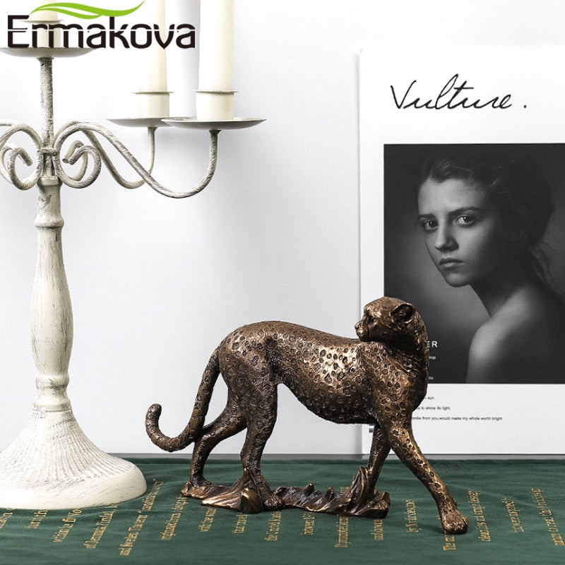 ERMAKOVA European Vintage Panther Statue Animal Figurine Leopard Jaguar Sculpture Home Living Room Office Decoration Gift