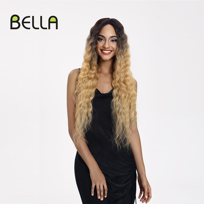 BELLA Lace Wigs Synthetic Deep Wave Curly Synthetic Lace Front Wig Blonde Wig Pink 30 Inch Hair Wigs For Black Women Cosplay