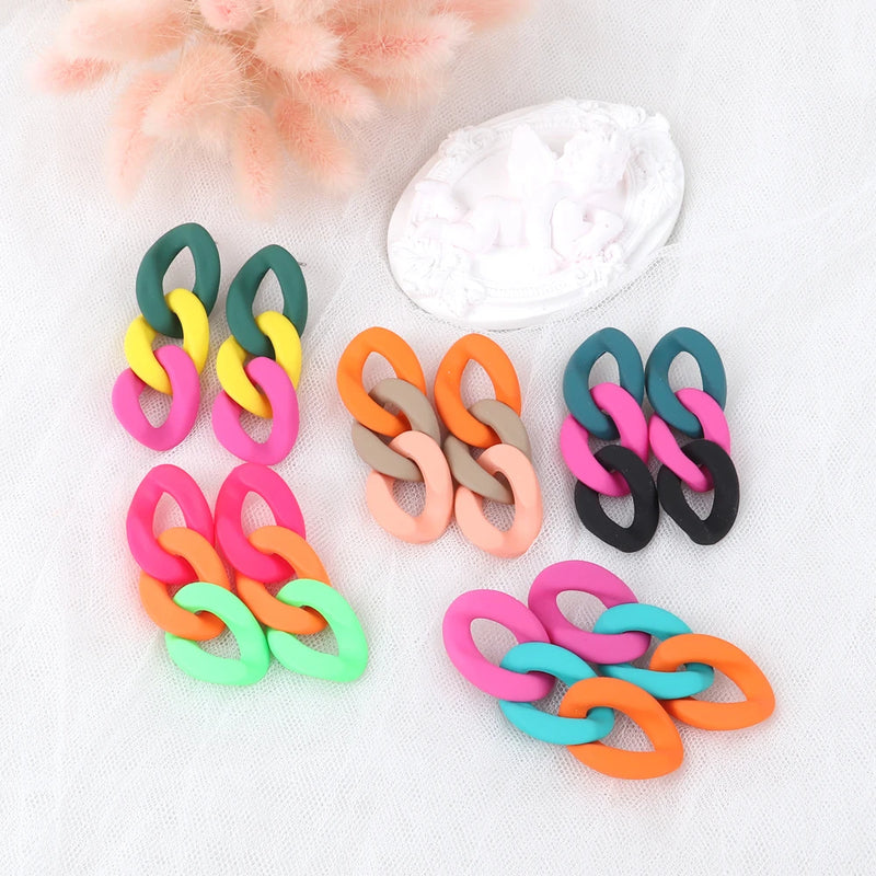 FishSheep Colorful Acrylic Chain Drop Earrings For Women Bohemian Simple Design Link Long Earrings New Fashion Party Jewelry