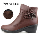 Women Ankle boots 2023 Warm Plush Wedge Boots for Women Casual Shoes Non-slip Waterproof Leather Boots Women Zipper Female Boots