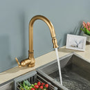 Antique Brass Kitchen Faucet Pull Out Kitchen Sink Faucet Single Handle Faucet 360 Rotate Kitchen Tap Hot Cold Water Mixer Crane