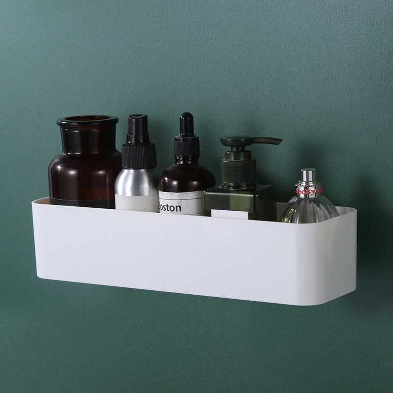 1PC ABS Wall Mounted Cosmetic Storage Box Bathroom Storage Rack Wall Shelf Adhesive Storage Case Bathroom Organizer Supplies