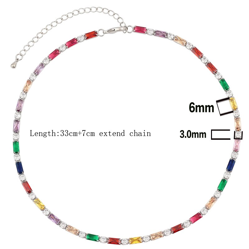 Sexy Short Sparking Rainbow Tennis Chain Chocker Necklace With AAA+ CZ Fashion Personality Women Collar Jewellery bijoux femme