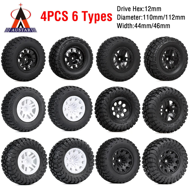 Austar 4PCS RC Car Rubber Tires Wheel Rim Set for 1/10 Short Course Truck ARRMA SENTON 550 MEGA XLH 9125 Traxxas Slash