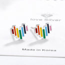Neu eingetroffen: Süße Regenbogenherz-Ohrstecker für Damen und Mädchen, Emaille, winzig, 925er Sterlingsilber, modisch, fein, Bijoux
